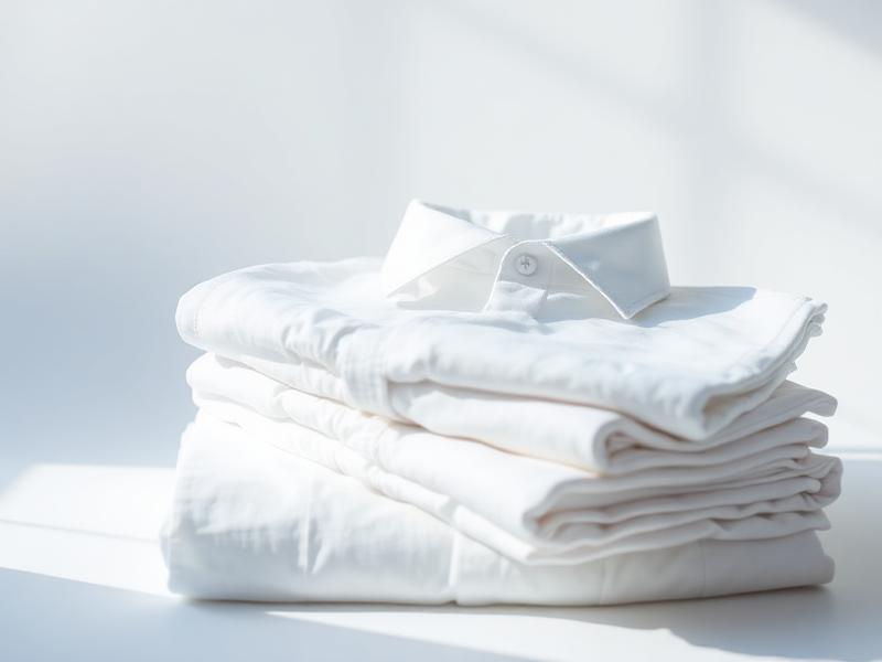 Stack of bright white folded shirts in daylight