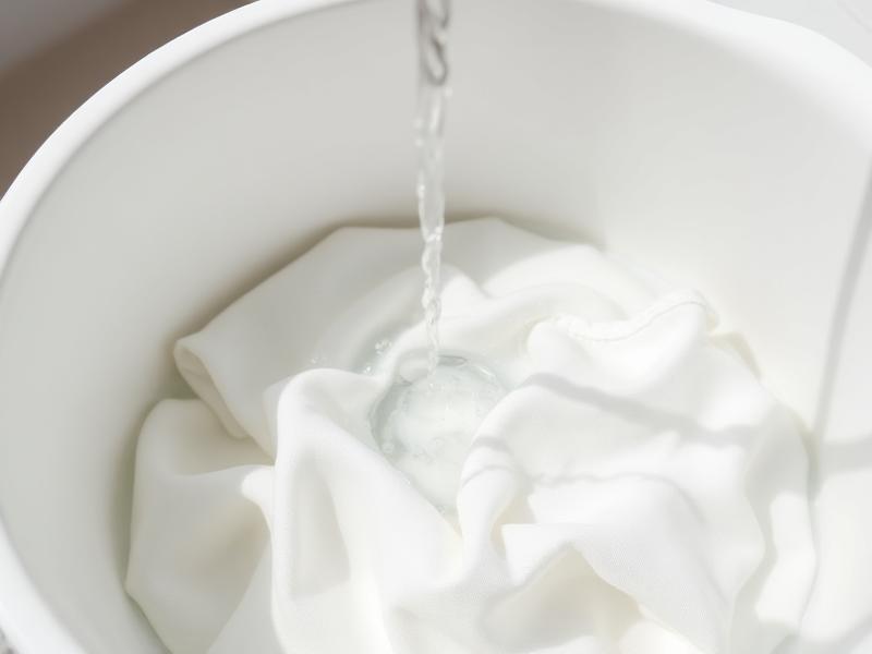 Cold water running over white fabric in a basin
