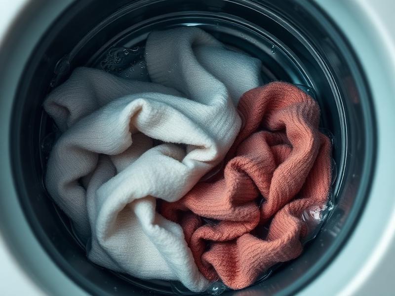 Laundry tumbling in a washing machine drum