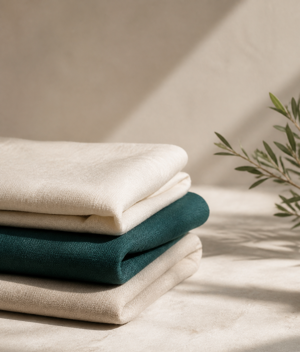 A considered collection of colourful Indian garments and fabrics arranged in soft natural light