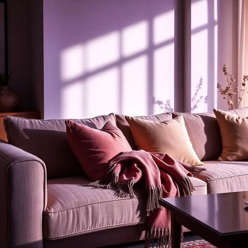 Sofa with linen cushions in an Indian living room